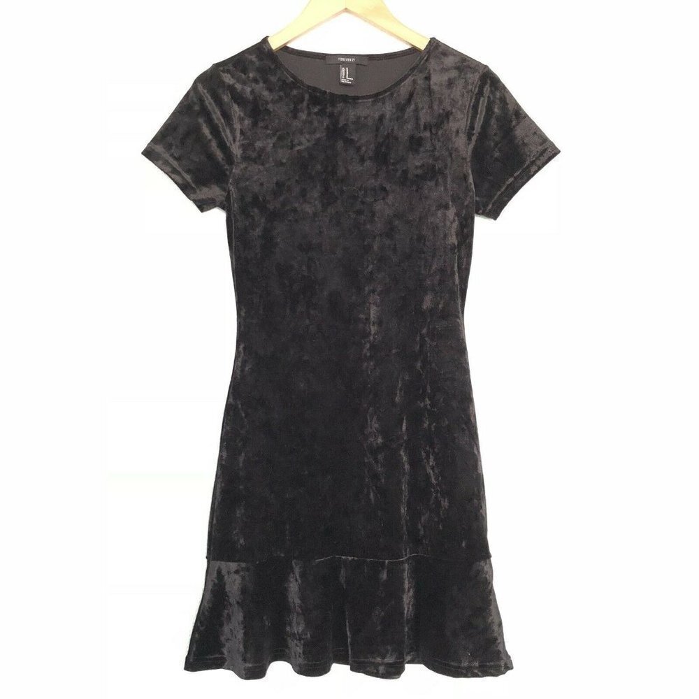 Forever21 Crushed Velvet Flounce Hemline Dress EUC